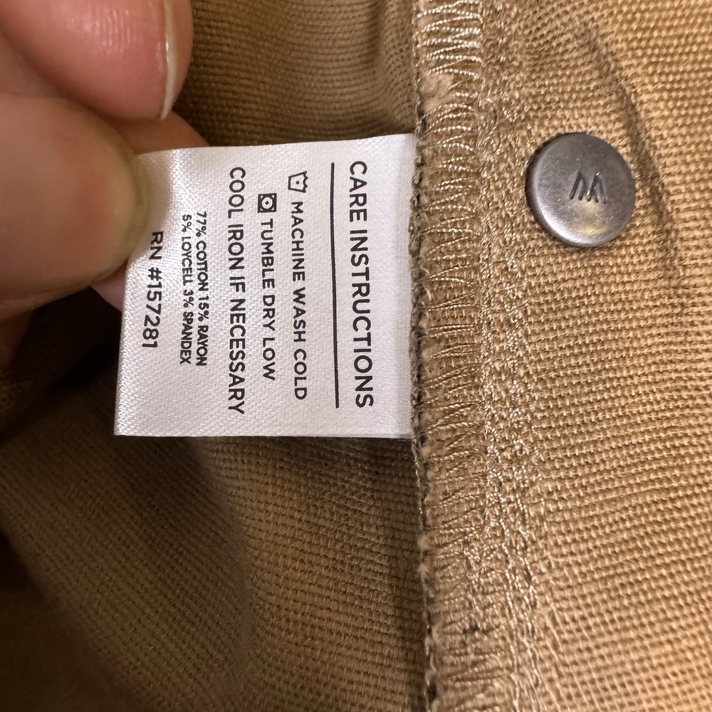 Mizzen + Main Pants Mens 38x31 Mayfield 5 Pocket Mocha Brushed Twill $168 - Picture 8 of 16